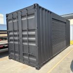 20ft Shipping Container with 12ft Side Roller Door – Matte Black Storage Container for Sale Australia