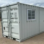 9ft Container Office with Side Personnel Door & Security Window – Portable Site Office | Grey